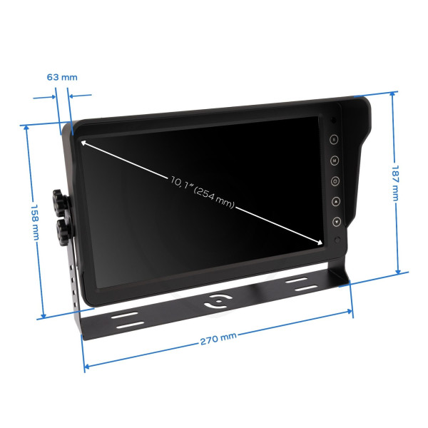 Monitor AHD 10,1 cala do 6 kamer - wymiary