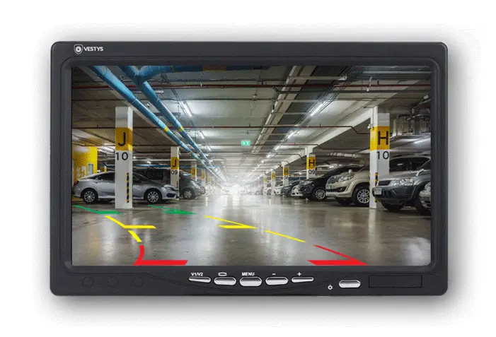 Monitor w aucie pokazuje ruchome linie parkowania