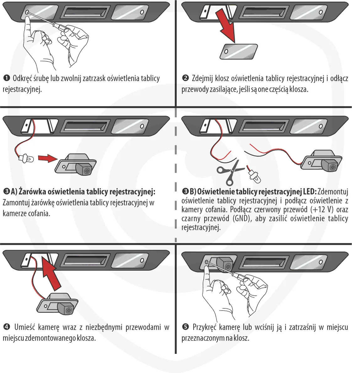 montaż kamery cofania w oświetleniu tablicy rejestracyjnej