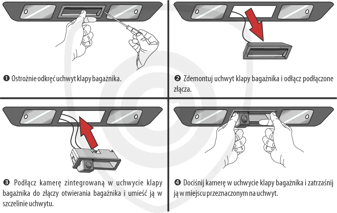 montaż kamery cofania w klamce klapy bagażnika