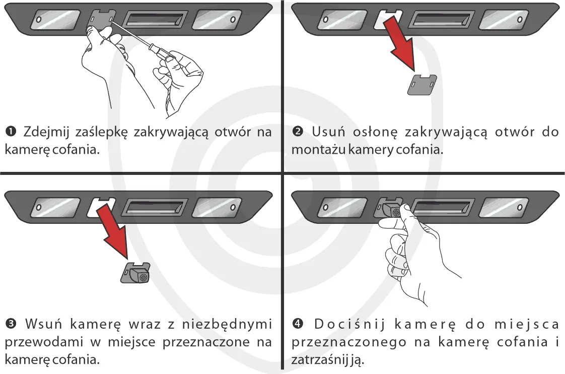 montaż kamery cofania w fabrycznym otworze
