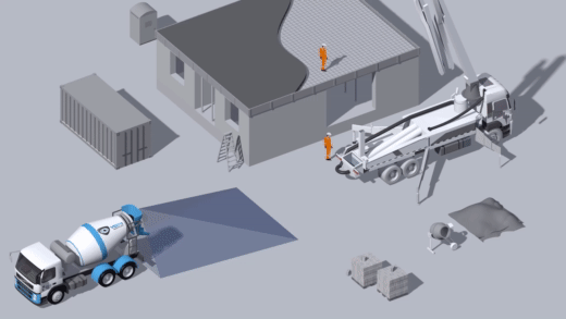 graficzna animacja cofania betoniarki z kamerą cofania
